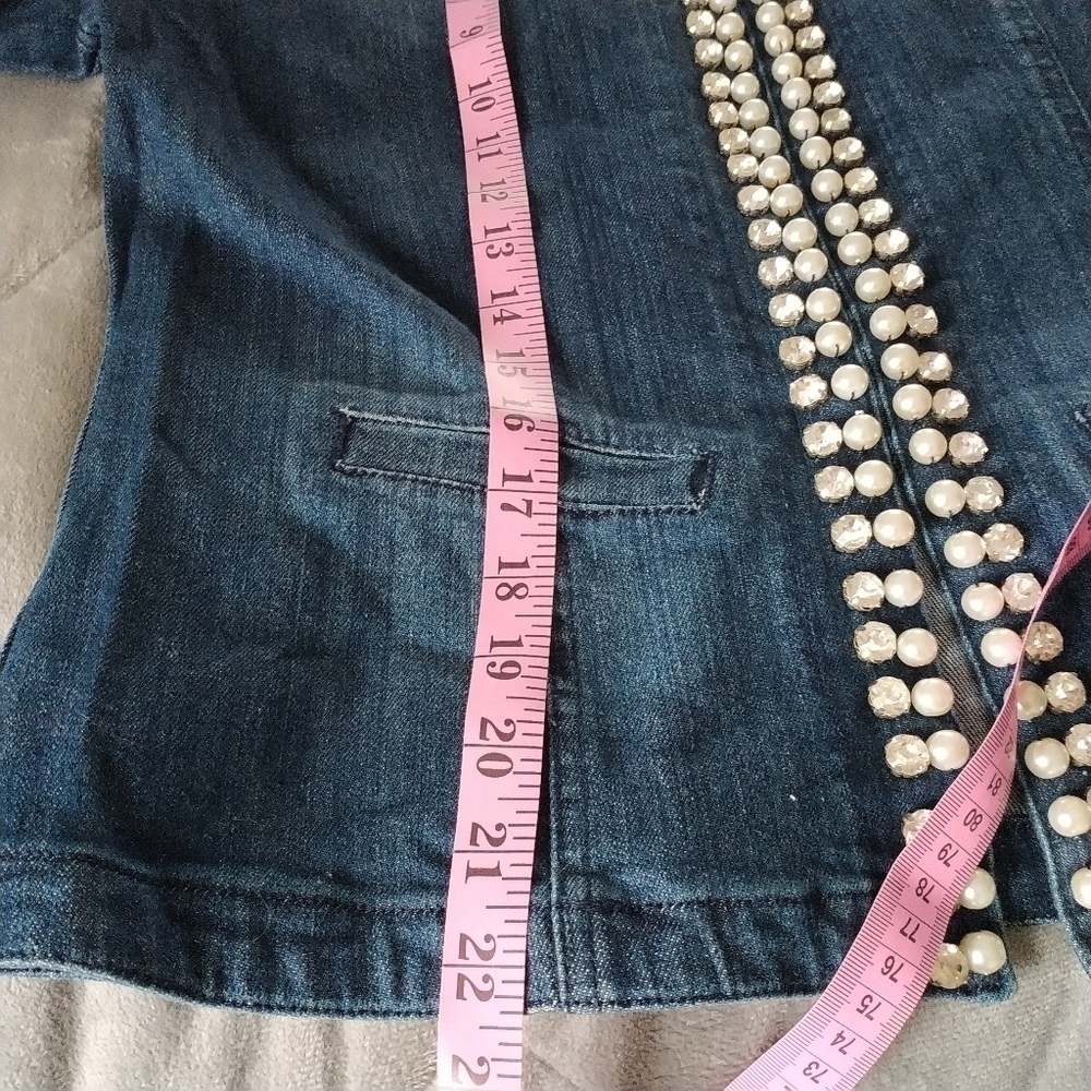 Joan Rivers Pearl & Crystal Trim Denim Jean Jacket XS - Picture 7 of 12